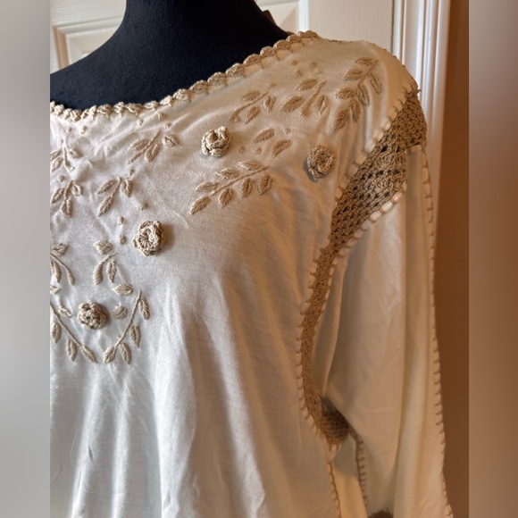 Off White & Tan Embroidered Blouse & Skirt handcrafted in the Philippines NWT - Picture 9 of 15